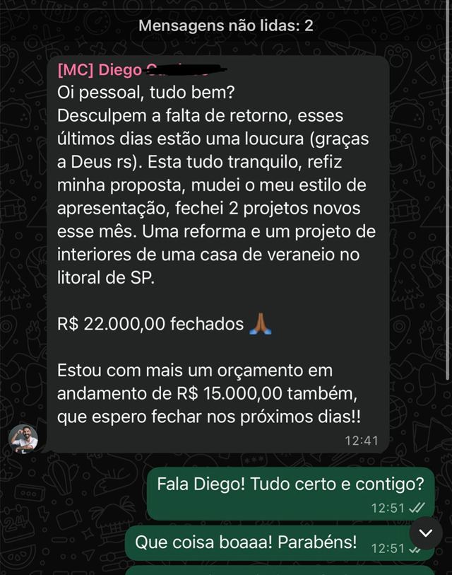 Aluno fechou R$22 mil em projetos